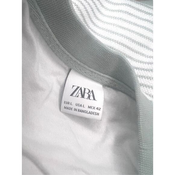 ZARA Women’s Large Textured T-Shirt Green White Striped Heavyweight Hipster - Picture 5 of 5